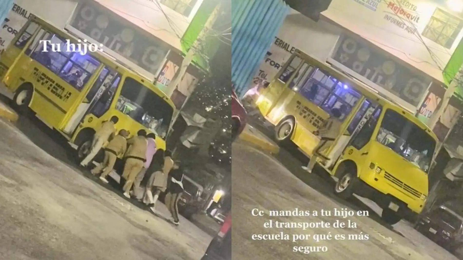 Alumnos empujan autobus escolar y se hacen virales